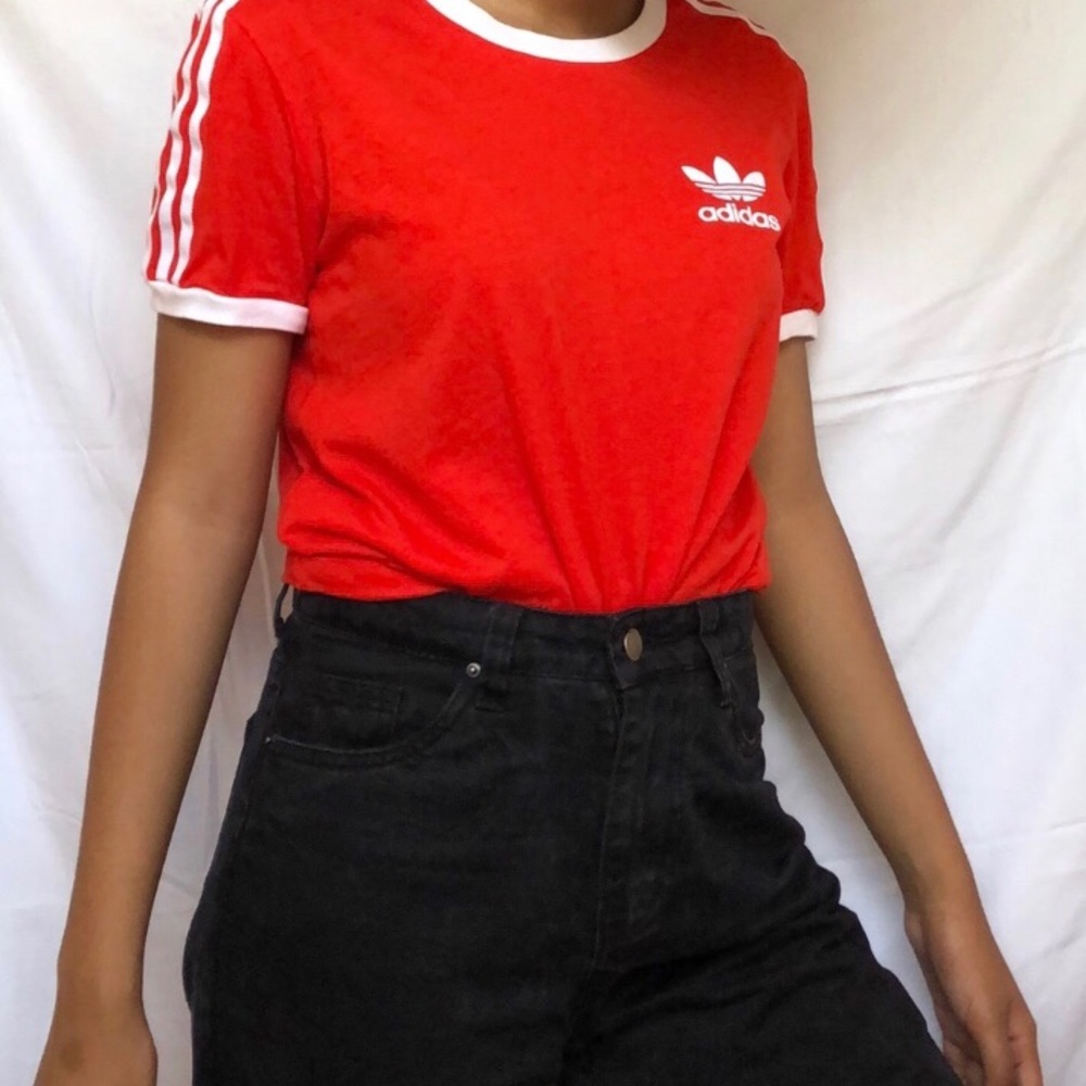 adidas three stripe ringer tee